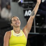 Aryna Sabalenka: un certain soulagement après la balle de match. KEYSTONE/AP/Asanka Brendon Ratnayake